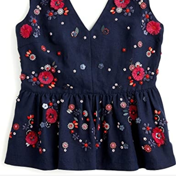 Jcrew size 4 pelpum V neck beaded back zipped line top - Picture 2 of 4